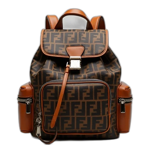 fen, fendi, monogram, backpack transparent PNG cut-out