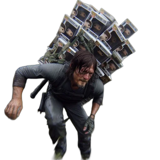 weapon, man, struggles, through transparent PNG cut-out