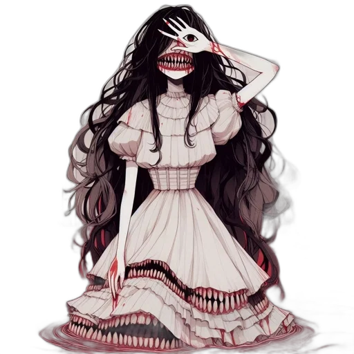 dress, mask, hair, creature transparent PNG cut-out