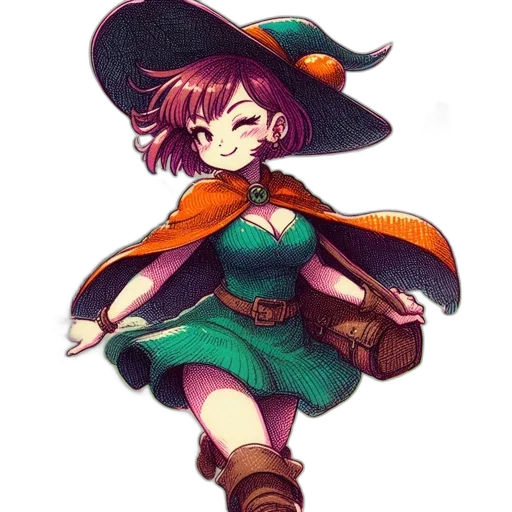 staff, hat, dress, weapon transparent PNG cut-out