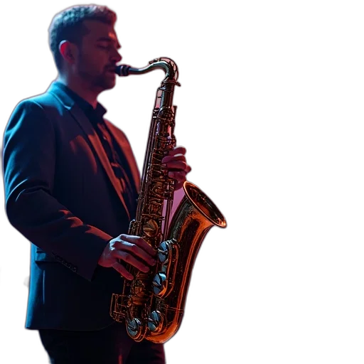 saxophone, player, trumpetist, colorful transparent PNG cut-out