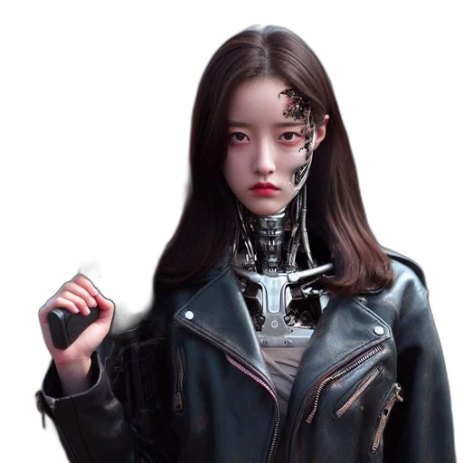 robot, jacket, staff, face transparent PNG cut-out