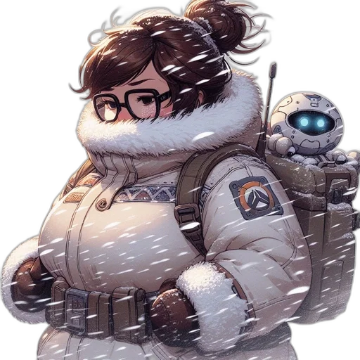jacket, staff, robot, creature transparent PNG cut-out