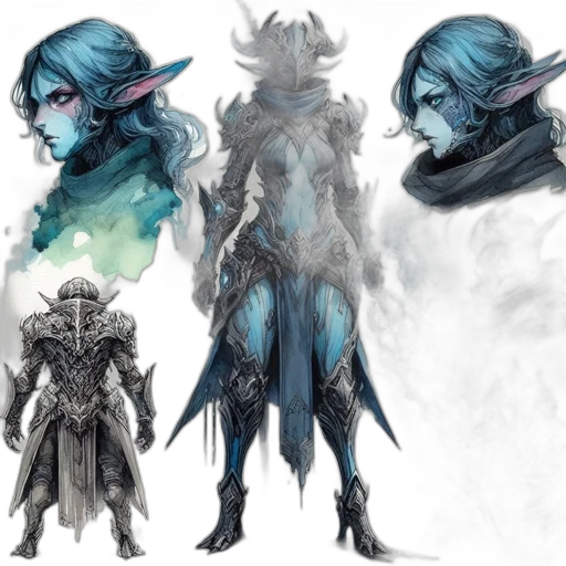 concept art, fantasy art, comic book art, blue transparent PNG cut-out