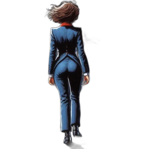 jacket, dress, hair, staff transparent PNG cut-out