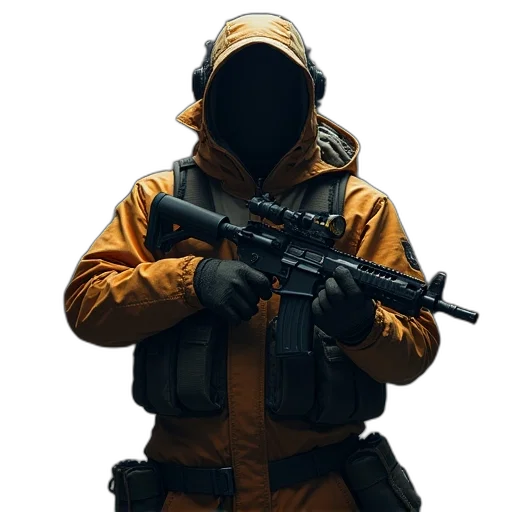 jacket, mask, weapon, staff transparent PNG cut-out