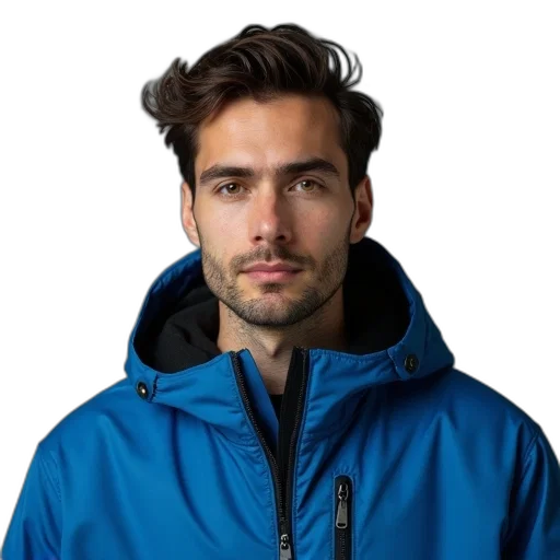 jacket, face, staff, photorealistic transparent PNG cut-out