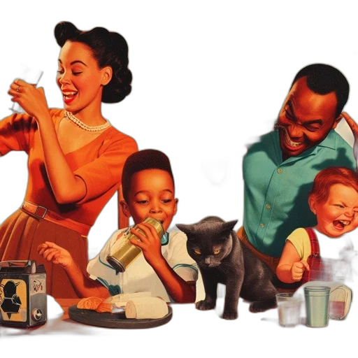 concept art, vintage-styled, illustration, family transparent PNG cut-out