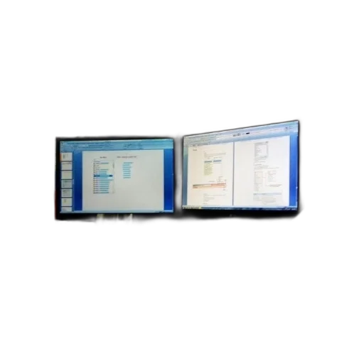 3d render, computer, desk, two transparent PNG cut-out