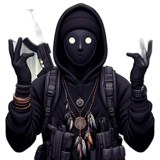 mask, jacket, face, weapon transparent PNG cut-out