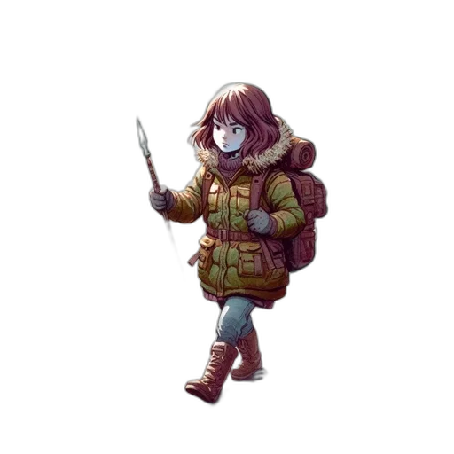 jacket, staff, weapon, creature transparent PNG cut-out