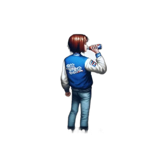 jacket, bottle, staff, pixel art transparent PNG cut-out