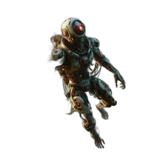 robot, creature, staff, weapon transparent PNG cut-out