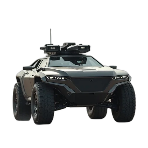 car, robot, weapon, 3d render transparent PNG cut-out
