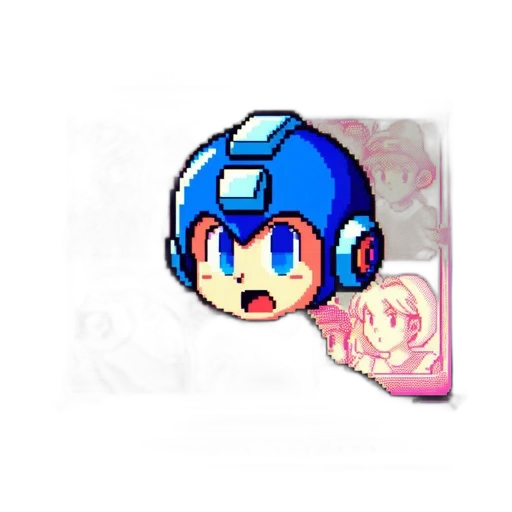 flower, robot, pixel art, vaporwave transparent PNG cut-out