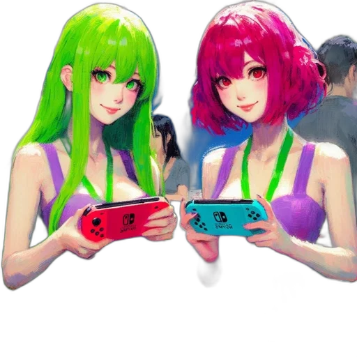vaporwave, pixel art, 3d render, anime transparent PNG cut-out
