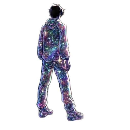 jacket, staff, vaporwave, pixel art transparent PNG cut-out