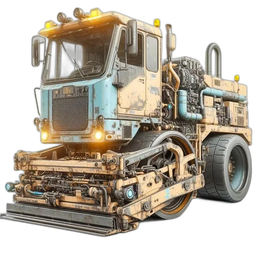robot, 3d render, worn-out, yellow transparent PNG cut-out