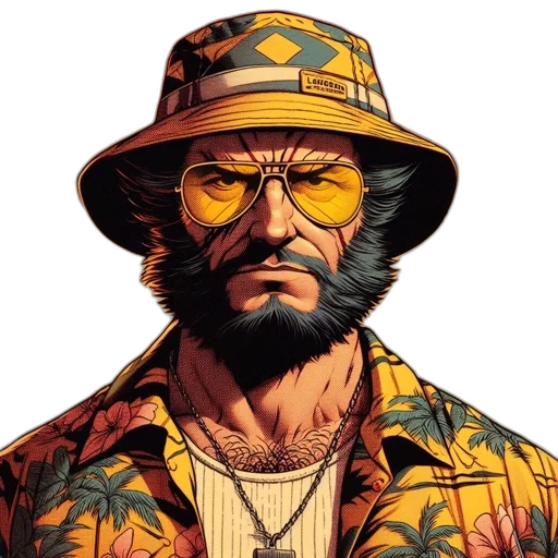 jacket, face, hat, comic book art transparent PNG cut-out
