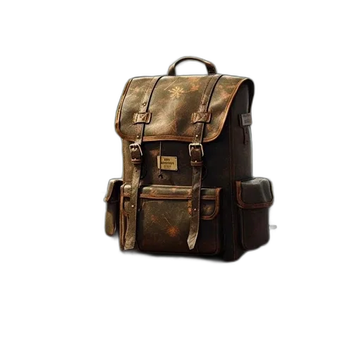 earth tones, golden, leather, backpack transparent PNG cut-out