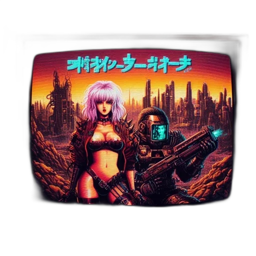robot, cyberpunk, vaporwave, pixel art transparent PNG cut-out