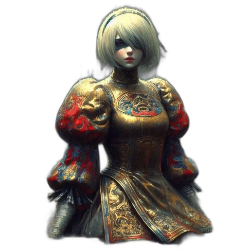 dress, robot, face, staff transparent PNG cut-out