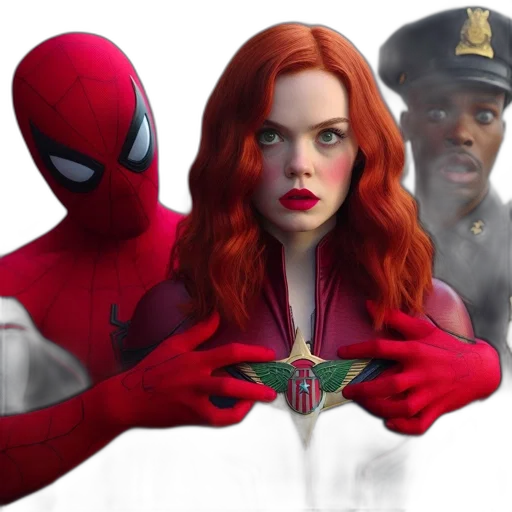 comic book art, concept art, three, characters transparent PNG cut-out