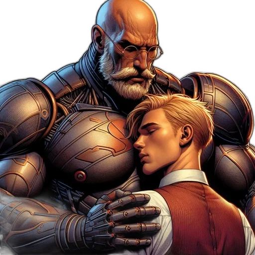 comic book art, concept art, two, men transparent PNG cut-out