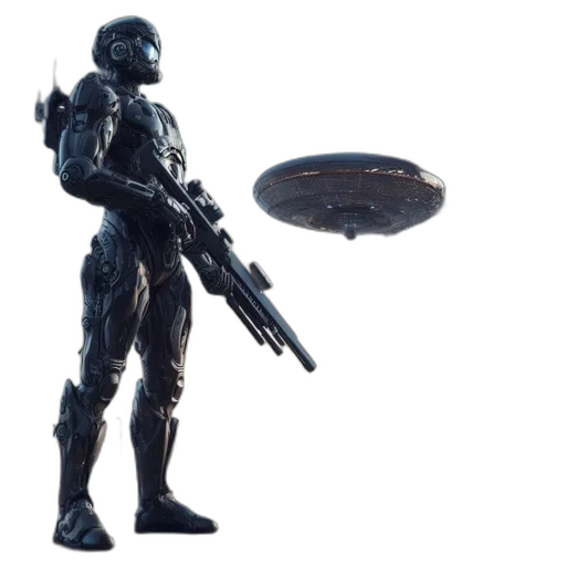 robot, weapon, concept art, 3d render transparent PNG cut-out