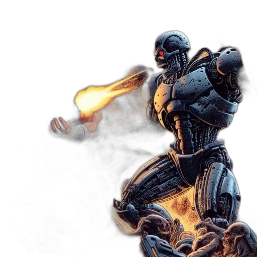 robot, weapon, comic book art, concept art transparent PNG cut-out