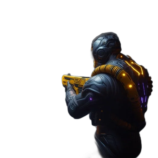 weapon, robot, jacket, staff transparent PNG cut-out