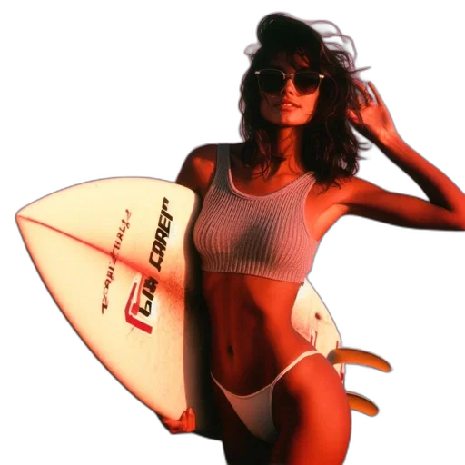 vaporwave, photorealistic, woman, beach transparent PNG cut-out