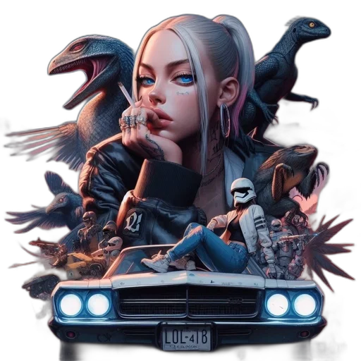 concept art, comic book art, fantasy art, cyberpunk transparent PNG cut-out