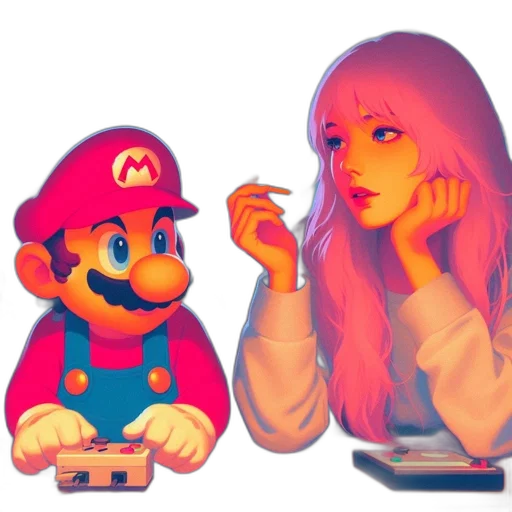 pixel art, vaporwave, concept art, watercolor transparent PNG cut-out