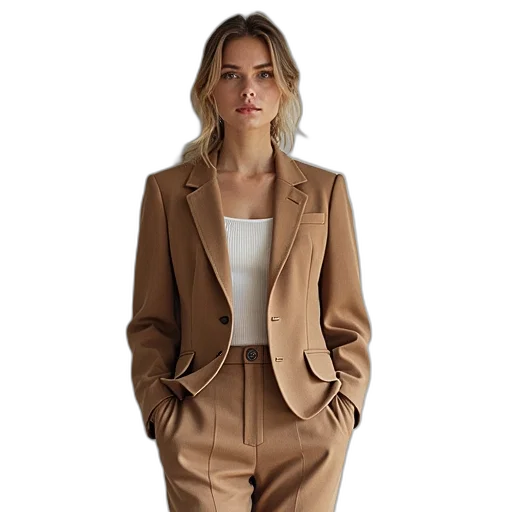 jacket, dress, staff, earth tones transparent PNG cut-out