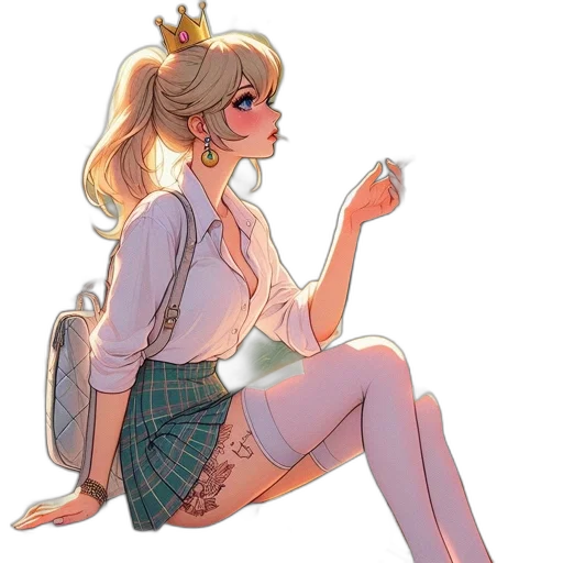 dress, crown, staff, anime transparent PNG cut-out