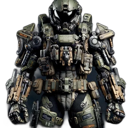 robot, weapon, jacket, face transparent PNG cut-out