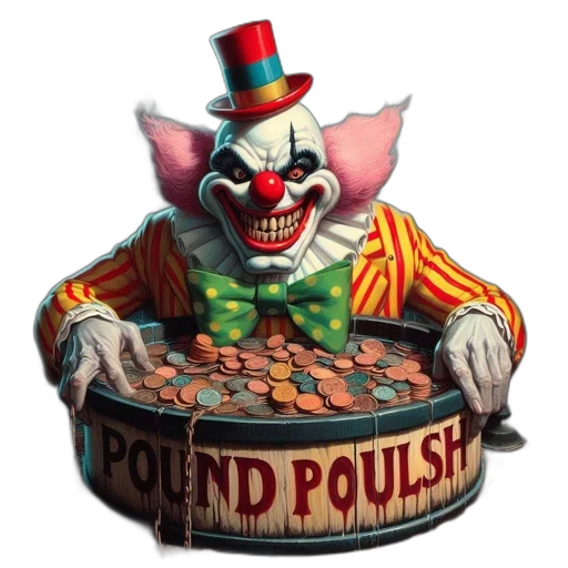 concept art, sinister-looking, clown, holds transparent PNG cut-out