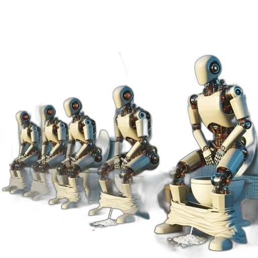 robot, staff, concept art, 3d render transparent PNG cut-out