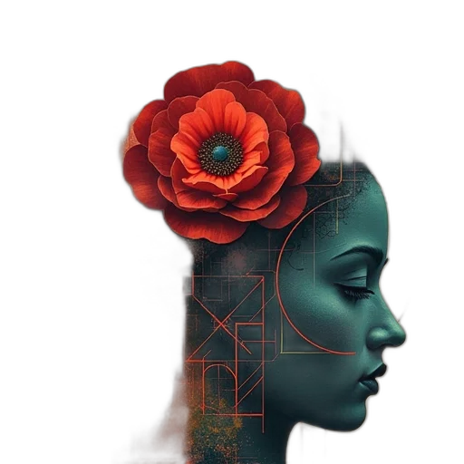 crown, flower, robot, face transparent PNG cut-out