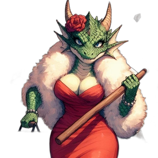 dragon, dress, staff, creature transparent PNG cut-out