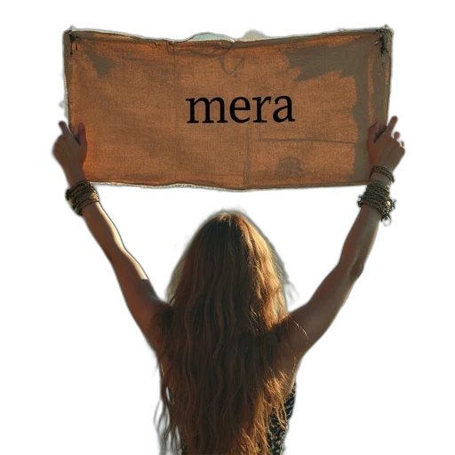 dress, woman, holds, banner transparent PNG cut-out