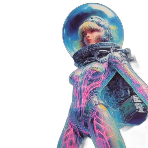 robot, concept art, cyberpunk, vaporwave transparent PNG cut-out
