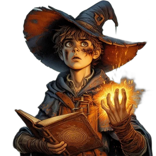hat, staff, face, fantasy art transparent PNG cut-out