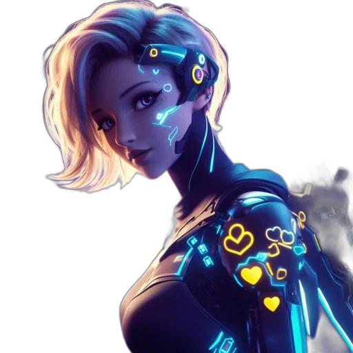 robot, staff, cyberpunk, concept art transparent PNG cut-out