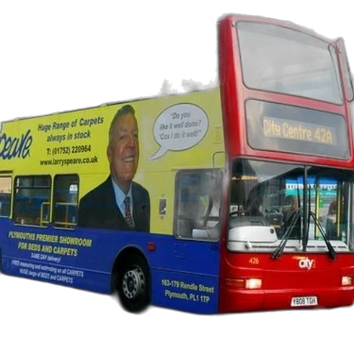 double-decker, bus, advertisement, carpet transparent PNG cut-out