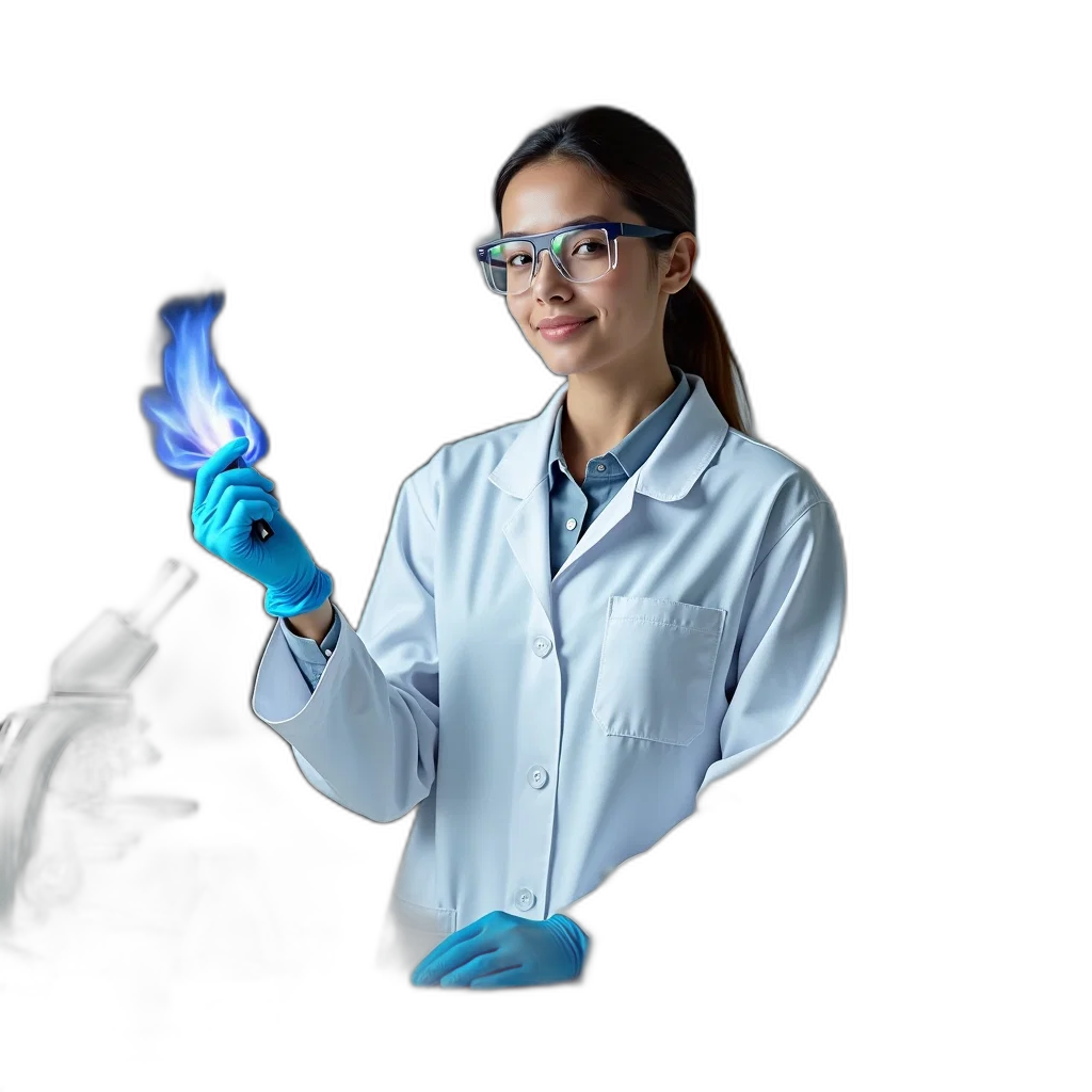 staff, jacket, fire, woman transparent PNG cut-out