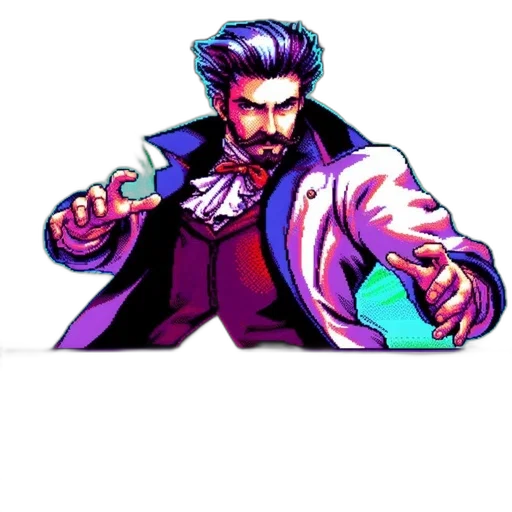 jacket, staff, pixel art, vaporwave transparent PNG cut-out