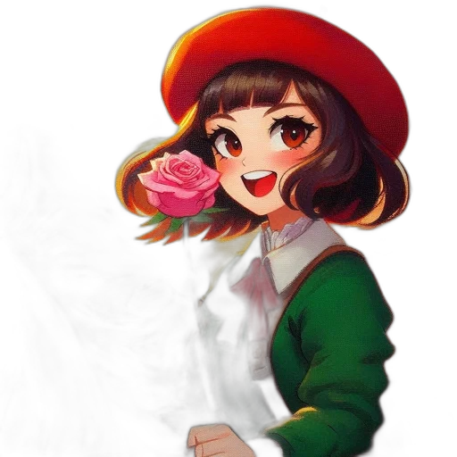 flower, hat, staff, face transparent PNG cut-out