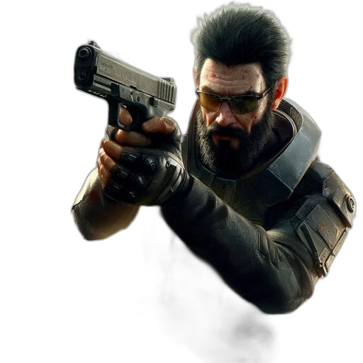 weapon, jacket, face, concept art transparent PNG cut-out